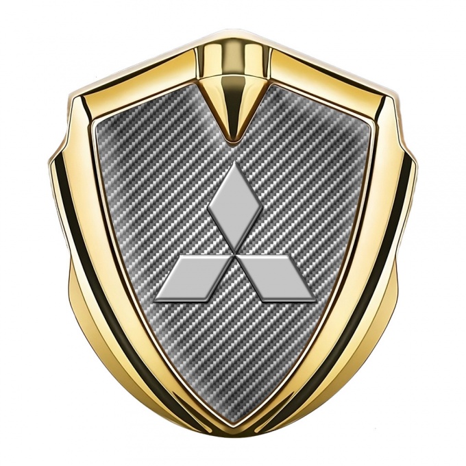Mitsubishi Emblem Car Badge Gold Light Carbon Grey Relief Logo