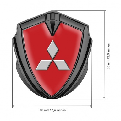 Mitsubishi Metal Emblem Self Adhesive Graphite Red Background Grey Logo