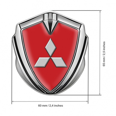 Mitsubishi Metal Emblem Self Adhesive Silver Red Background Grey Logo