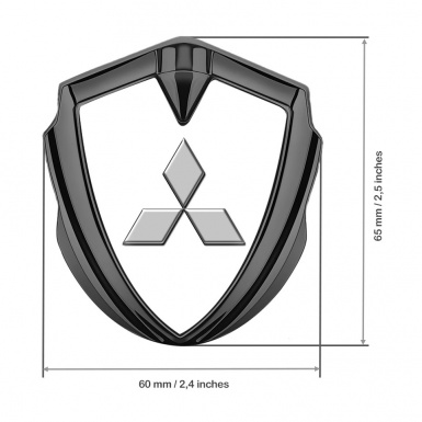 Mitsubishi Metal 3D Domed Emblem Graphite White Fill Grey Relief Logo