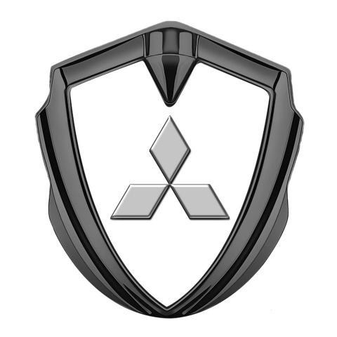 Mitsubishi Metal 3D Domed Emblem Graphite White Fill Grey Relief Logo