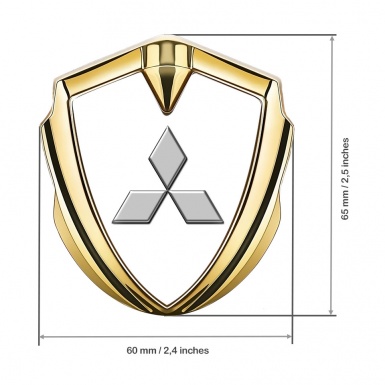 Mitsubishi Metal 3D Domed Emblem Gold White Fill Grey Relief Logo