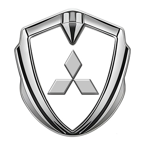 Mitsubishi Metal 3D Domed Emblem Silver White Fill Grey Relief Logo