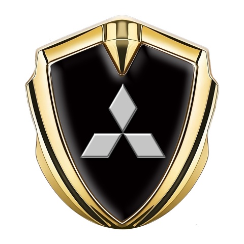 Mitsubishi Emblem Badge Self Adhesive Gold Black Base Big Logo