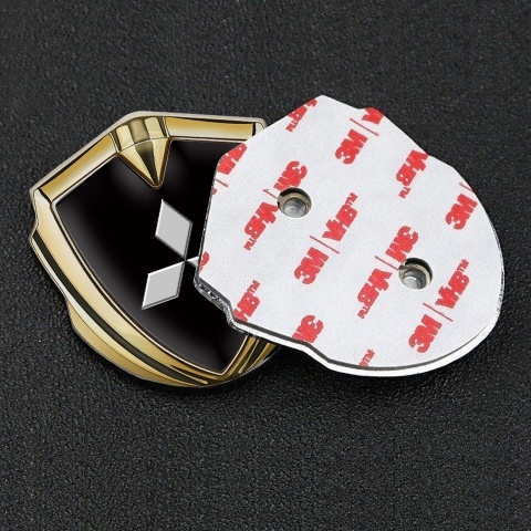 Mitsubishi Emblem Badge Self Adhesive Gold Black Base Big Logo