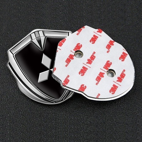 Mitsubishi Emblem Badge Self Adhesive Silver Black Base Big Logo