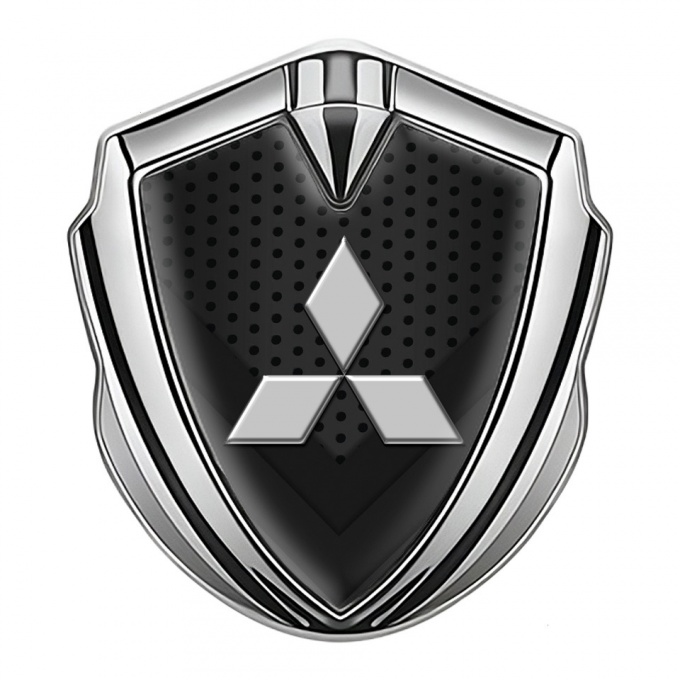 Mitsubishi Emblem Trunk Badge Silver Dark Mesh Elements Clean Logo
