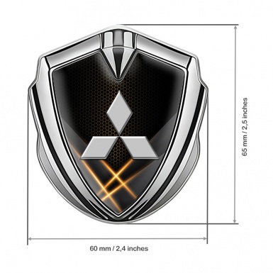 Mitsubishi Bodyside Emblem Badge Silver Orange Beams Glow Effect