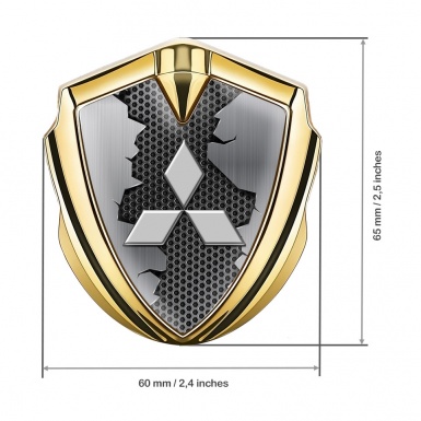 Mitsubishi Emblem Car Badge Gold Dark Hex Broken Steel Classic Logo