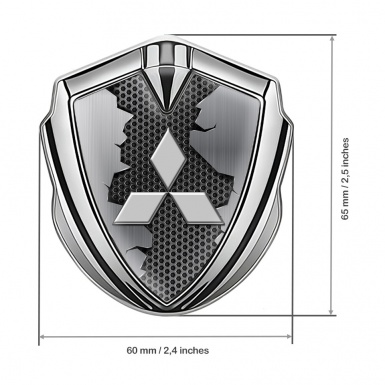 Mitsubishi Emblem Car Badge Silver Dark Hex Broken Steel Classic Logo