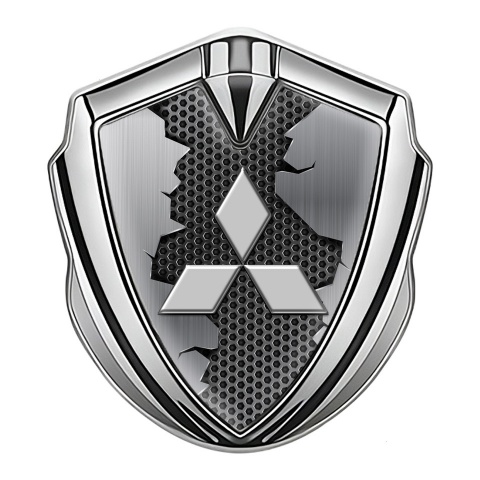 Mitsubishi Emblem Car Badge Silver Dark Hex Broken Steel Classic Logo