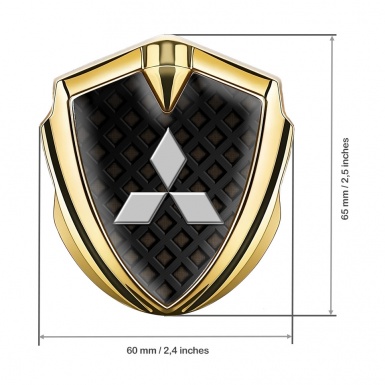 Mitsubishi Bodyside Domed Emblem Gold Fence Pattern Grey Logo