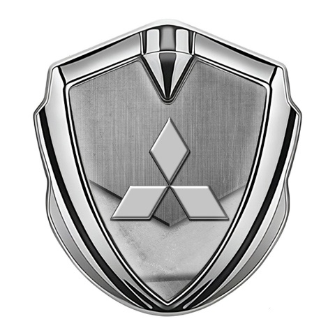 Mitsubishi Metal Emblem Self Adhesive Silver Stone Pattern Clean Logo
