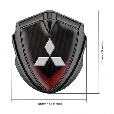Mitsubishi Metal 3D Domed Emblem Graphite Dark Texture Red Elements