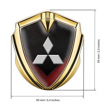 Mitsubishi Metal 3D Domed Emblem Gold Dark Texture Red Elements