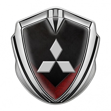 Mitsubishi Metal 3D Domed Emblem Silver Dark Texture Red Elements