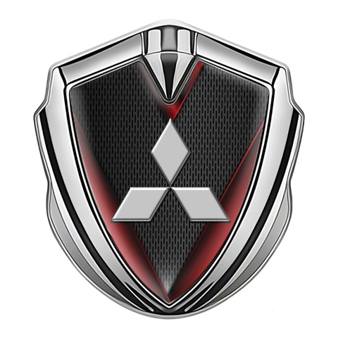 Mitsubishi Bodyside Badge Self Adhesive Silver Dark Mesh Red Fragments