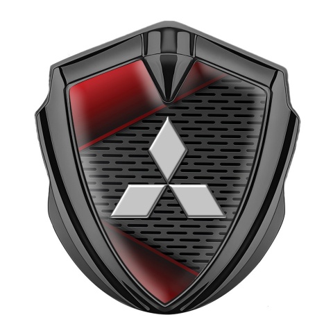 Mitsubishi Emblem Fender Badge Graphite Dark Grate Red Panels Design