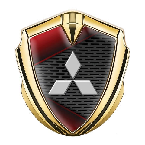Mitsubishi Emblem Fender Badge Gold Dark Grate Red Panels Design