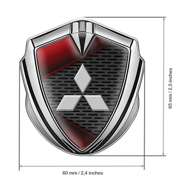 Mitsubishi Emblem Fender Badge Silver Dark Grate Red Panels Design