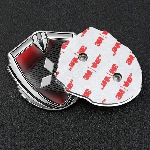 Mitsubishi Emblem Fender Badge Silver Dark Grate Red Panels Design