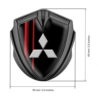 Mitsubishi Fender Emblem Badge Graphite Black Base Crimson Stripes