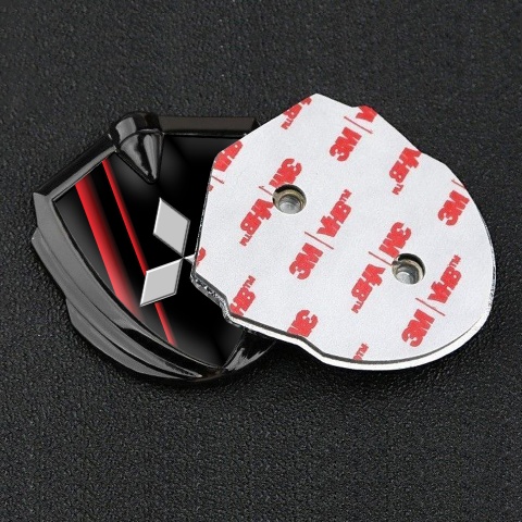 Mitsubishi Fender Emblem Badge Graphite Black Base Crimson Stripes