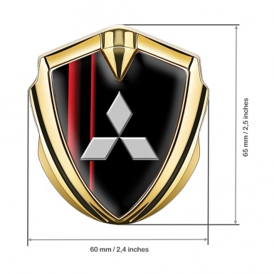 Mitsubishi Fender Emblem Badge Gold Black Base Crimson Stripes