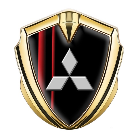 Mitsubishi Fender Emblem Badge Gold Black Base Crimson Stripes