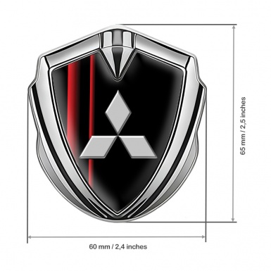 Mitsubishi Fender Emblem Badge Silver Black Base Crimson Stripes