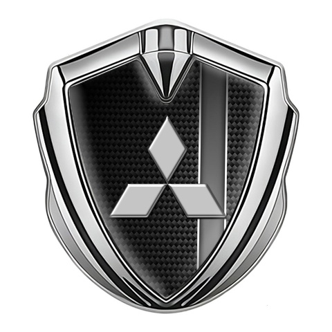 Mitsubishi Emblem Trunk Badge Silver Black Carbon Grey Gradient Stripe