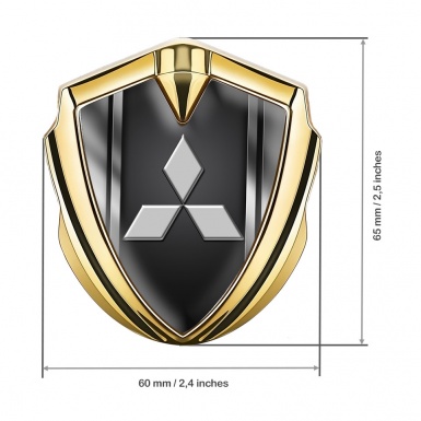 Mitsubishi Bodyside Emblem Badge Gold Metallic Frame Grey Logo
