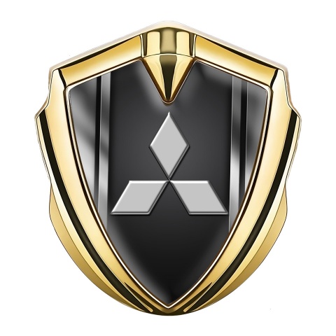 Mitsubishi Bodyside Emblem Badge Gold Metallic Frame Grey Logo