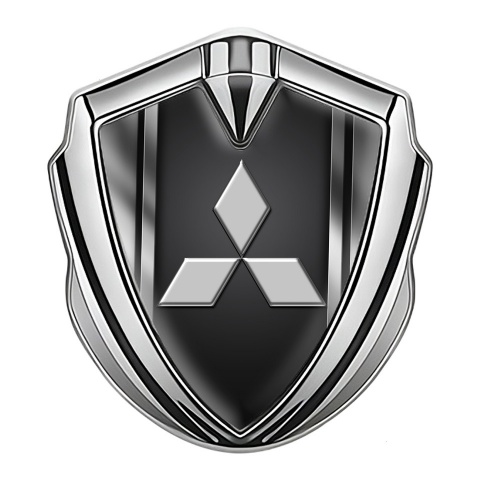 Mitsubishi Bodyside Emblem Badge Silver Metallic Frame Grey Logo