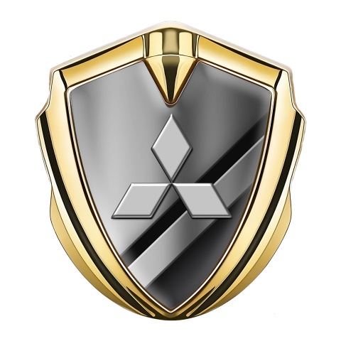 Mitsubishi Trunk Emblem Badge Gold Polished Texture Grey Clean Edition