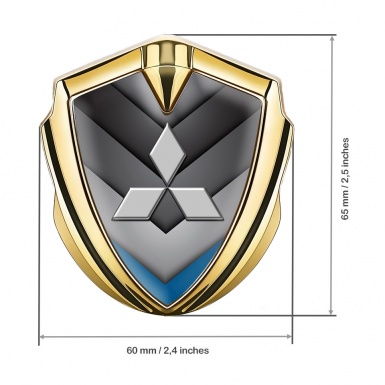 Mitsubishi Emblem Car Badge Gold Grey Blue Pattern Classic Logo