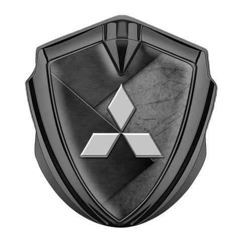 Mitsubishi Bodyside Domed Emblem Graphite Scratched Texture Grey Logo