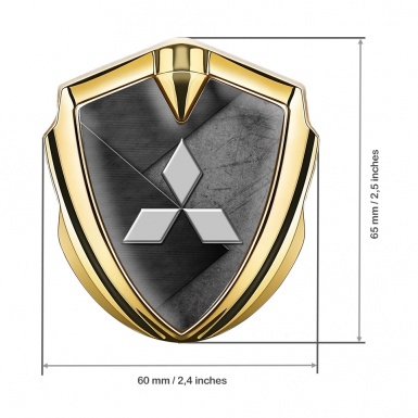 Mitsubishi Bodyside Domed Emblem Gold Scratched Texture Grey Logo
