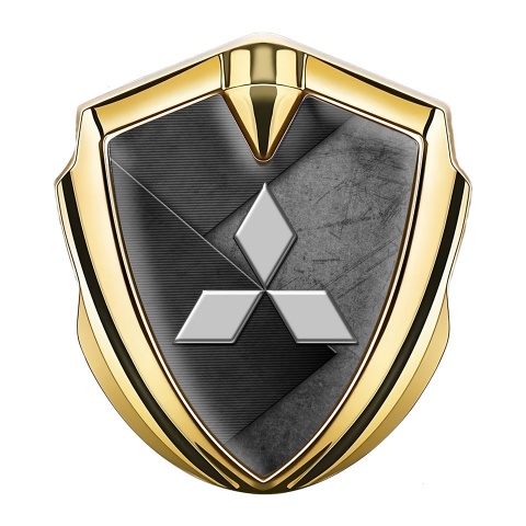 Mitsubishi Bodyside Domed Emblem Gold Scratched Texture Grey Logo