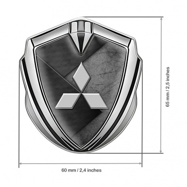 Mitsubishi Bodyside Domed Emblem Silver Scratched Texture Grey Logo