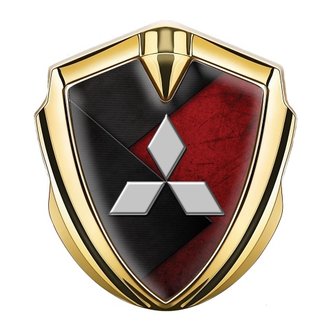 Mitsubishi Bodyside Emblem Self Adhesive Gold Red Texture Black Design