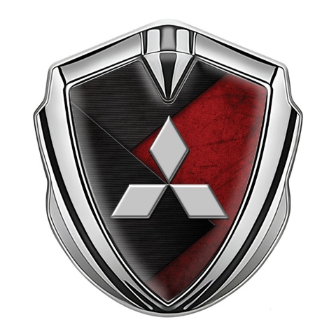 Mitsubishi Bodyside Emblem Self Adhesive Silver Red Texture Black Design