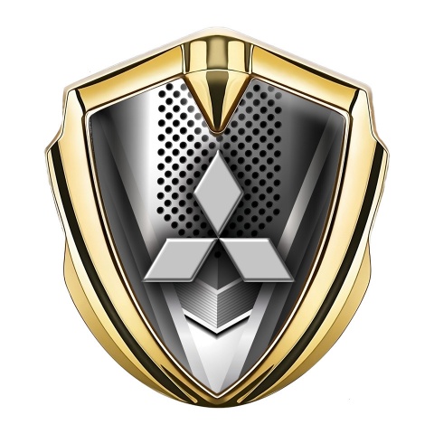 Mitsubishi Metal Emblem Self Adhesive Gold Metallic Grille Clean Logo