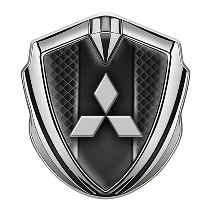 Mitsubishi Metal 3D Domed Emblem Silver Dark Cells Glow Effect Motif