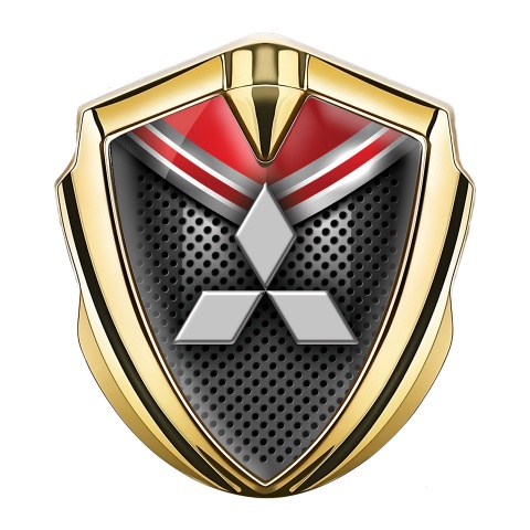 Mitsubishi Bodyside Badge Self Adhesive Gold Dark Mesh Red Crest