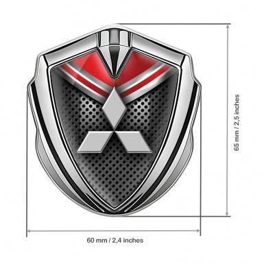 Mitsubishi Bodyside Badge Self Adhesive Silver Dark Mesh Red Crest