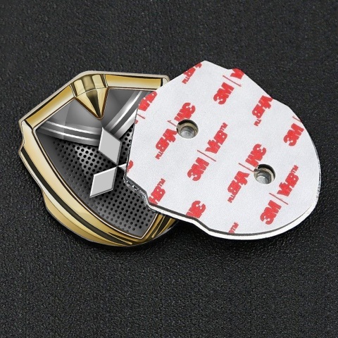 Mitsubishi Emblem Badge Self Adhesive Gold Metal Grate Grey Crest