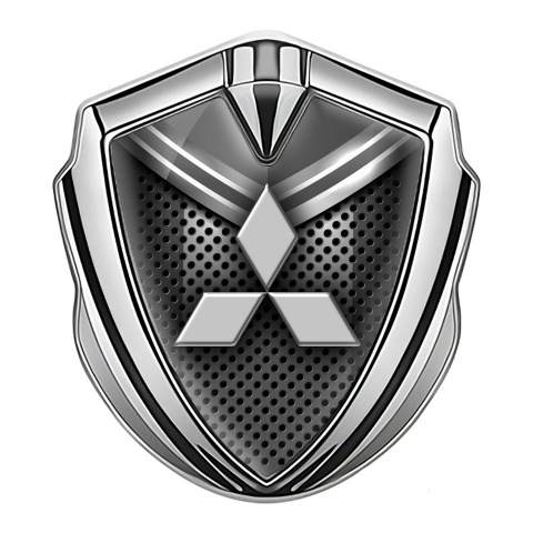 Mitsubishi Emblem Badge Self Adhesive Silver Metal Grate Grey Crest