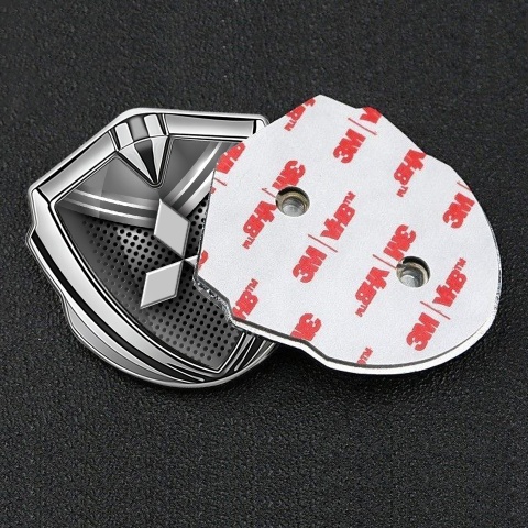 Mitsubishi Emblem Badge Self Adhesive Silver Metal Grate Grey Crest