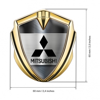 Mitsubishi Fender Emblem Badge Gold Brushed Steel Black Logo